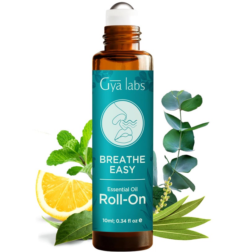 Gya Labs Breathe Essential Oil Roll On - 0.34 Fl Oz - Travel Size Roller for Camping, Skin, Aromatherapy Relief, Convenience - Image 1